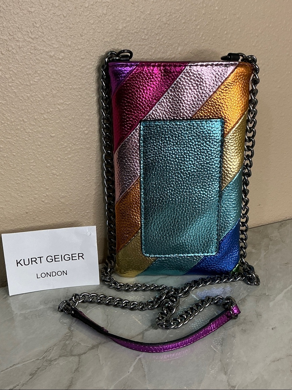 Kurt Geiger London Kensington metallic rainbow leather phone crossbody bag (EUC) - Picture 2 of 9